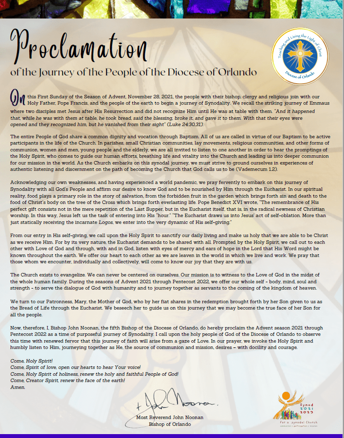 Proclamation from our Bishop